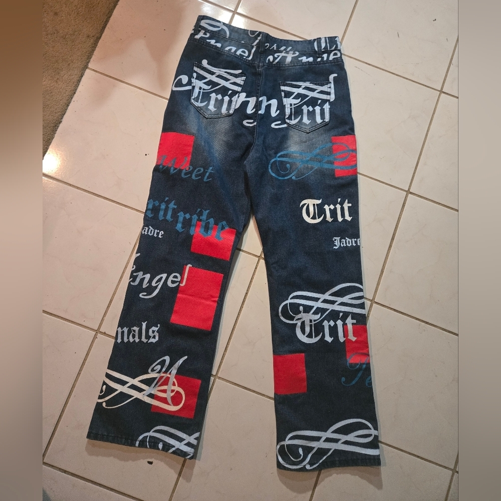 Charlie CHARLIE Charlotte Graphic Print Denim Jeans Large NEW - Picture 12 of 14
